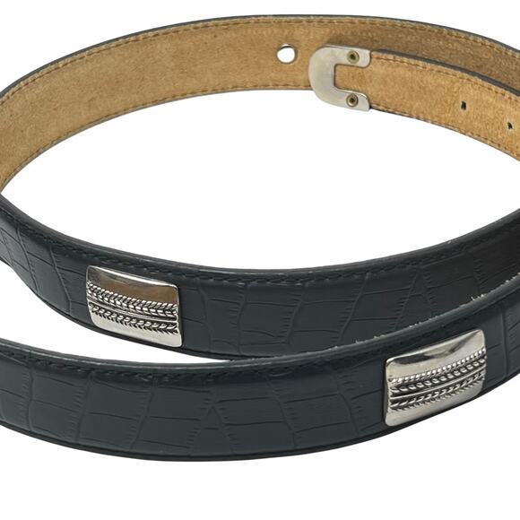 Western Style Genuine Leather Belt with Silvertone Buckle Set - Black - Size XL - Picture 4 of 6